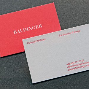 Hochwertige Letterpress-Visitenkarten in auffälliger Farbgebung »Coralle«| für den Designer »Christoph Baldinger«