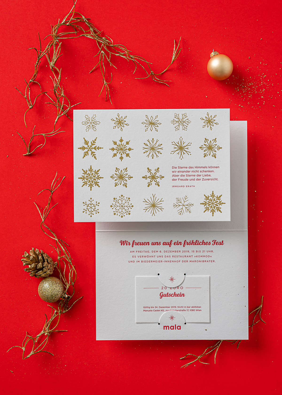 Edle Letterpress Weihnachtskarte mit Schneeflocken
