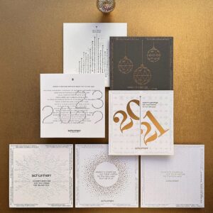Exklusive Weihnachtskarten für Unternehmen, quadratische Weihnachtskarten mit modernem Design und Prägung