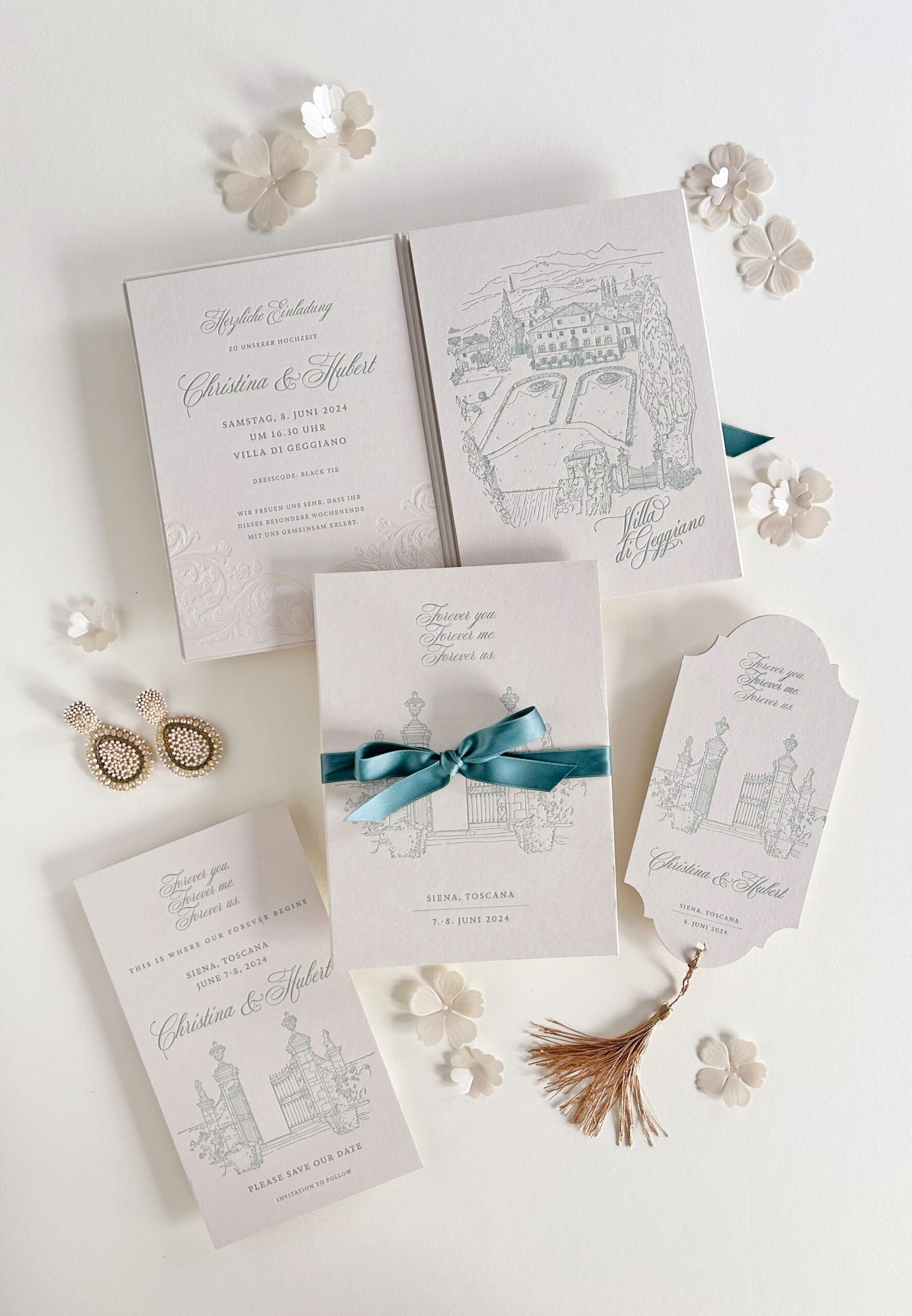 Edle Hochzeitskarten für eine Hochzeit in der Toskana