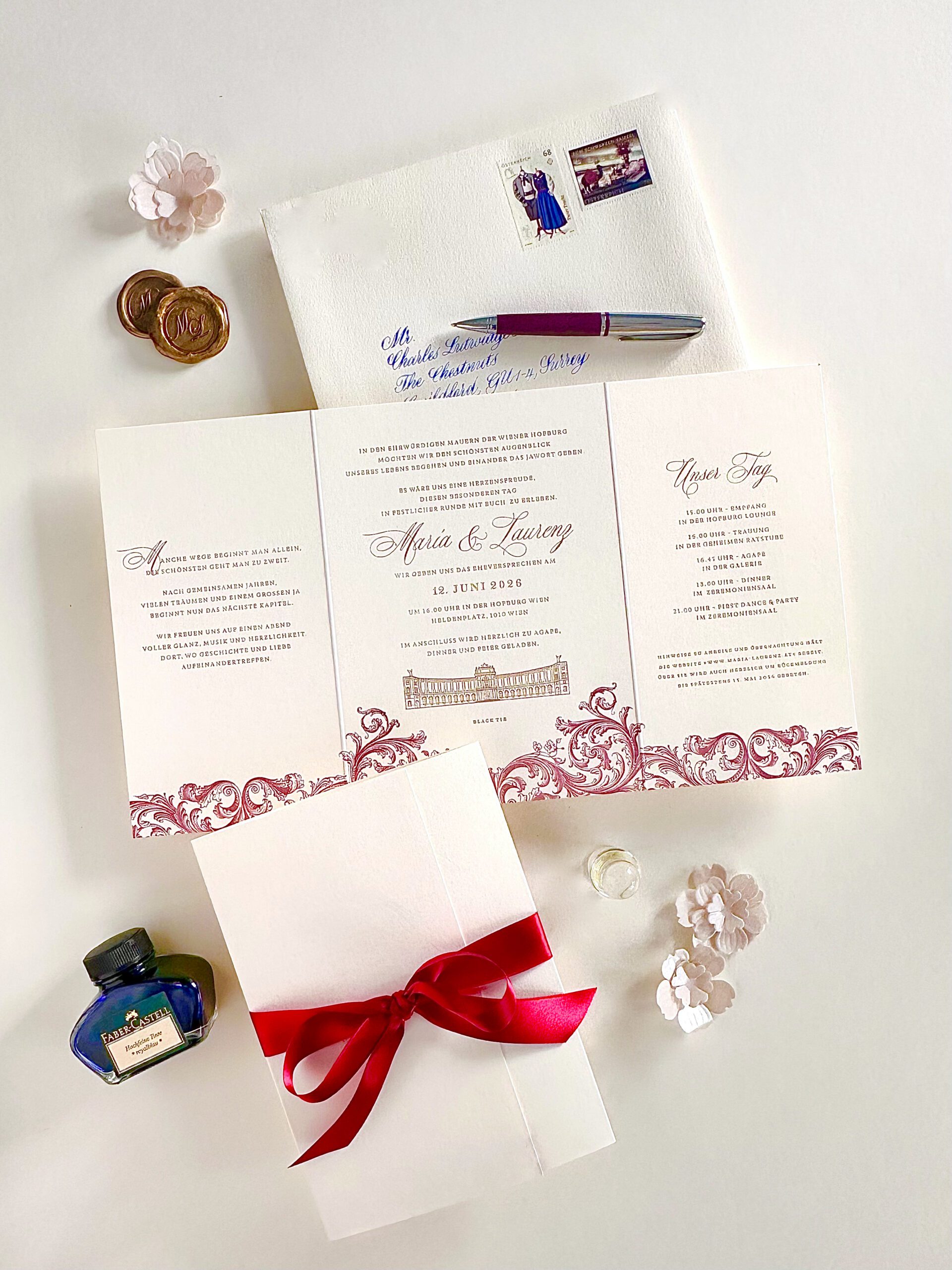 Klassisch-elegante Hochzeitseinladung für die Hofburg Wien